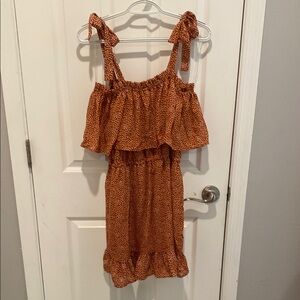 Rust Color Ruffle Tie-Strap Dress